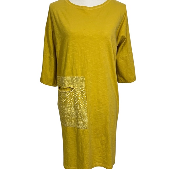 Gudrun Sjoden Dress Small Cotton Jersey Shift Pocket Dots Yellow Mustard Cream - Picture 1 of 10